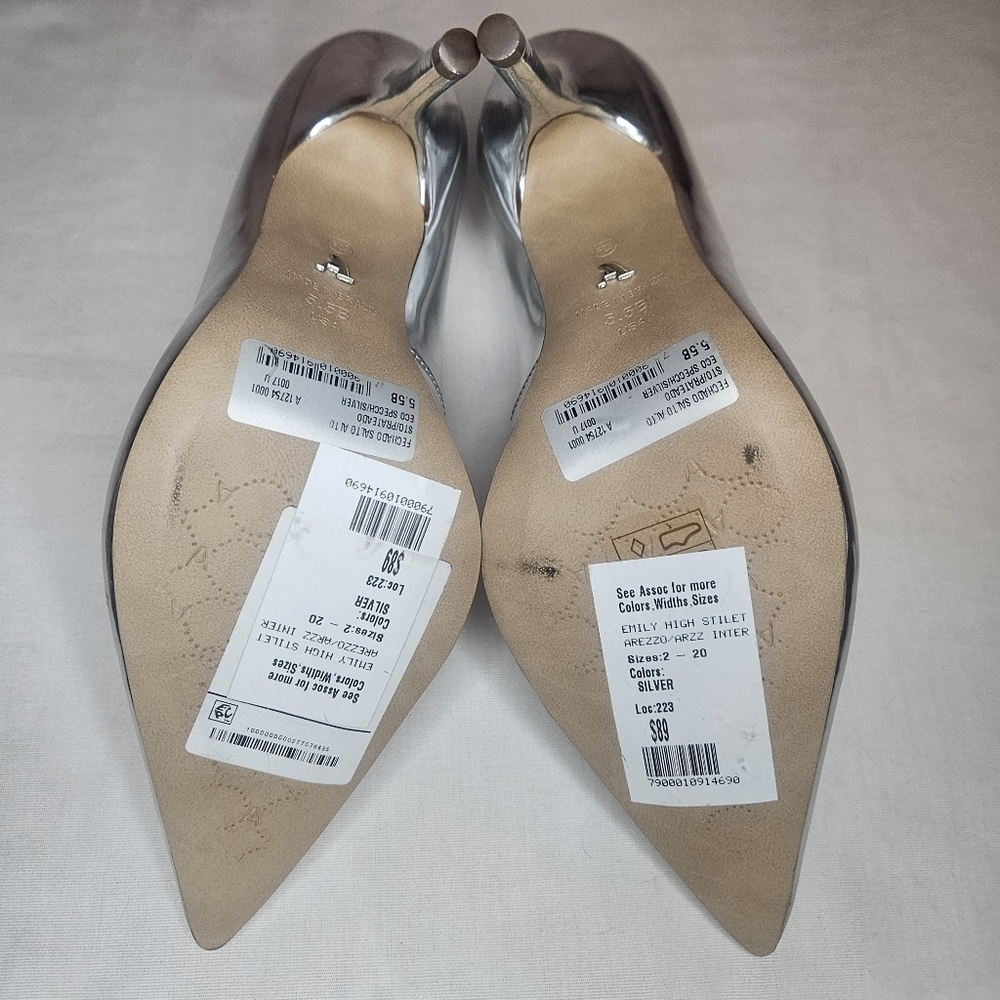 Arezzo Emily High Stiletto - Silver Synthetic Chrome NWT Sz 5.5 - Picture 9 of 15